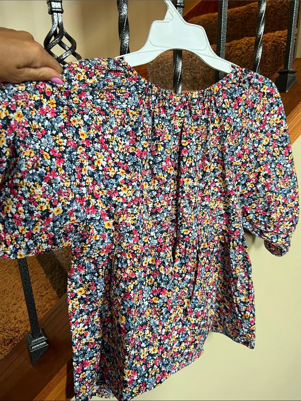 Floral Peasant Blouse with Puff Sleeves - Multicolor 100% cotton